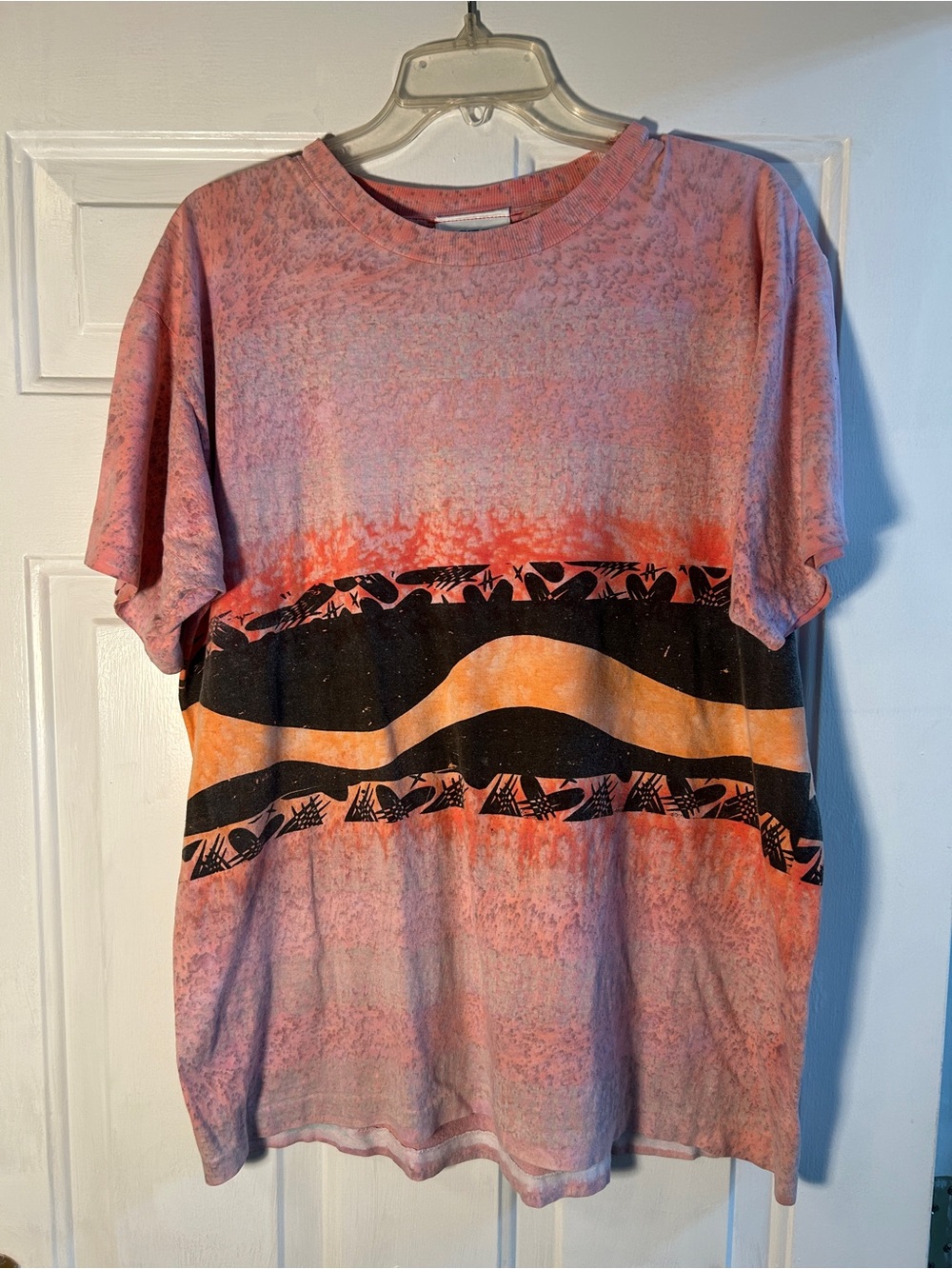 Vintage 80s Men's Ocean Blue Short Sleeve Graphic Tee - Pink & Orange